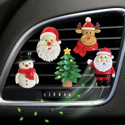 Set of 5 Christmas Car Air Freshener Vent Clips, Cute Santa Elk S...