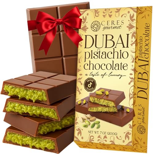Dubai Crispy Knafeh Chocolate Pistachio Bar 7oz | Famous Dubai Kunafa Chocolate Bar | Crispy Kunafe with Pistachio Paste | Gourmet Dessert Gift