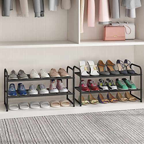 Simple Trending 2-Tier Stackable Shoe Rack, Metal Shoe Shelf Storage Organizer, Black #TOP5