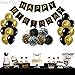 Black and Gold Party Decorations for Birthday - Pack of 25 | Black and Gold Birthday Banner | Black And Silver Pom Poms, Latex Balloons | Black And Gold Party Supplies for Black and Gold Birthday