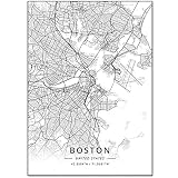 RIQWOUQT Stadtplanen Poster,Boston Stadtpläne Leinwand Malerei Vintage Poster Beschichtete Kunstdrucke Wohnkultur,40 * 60Cm