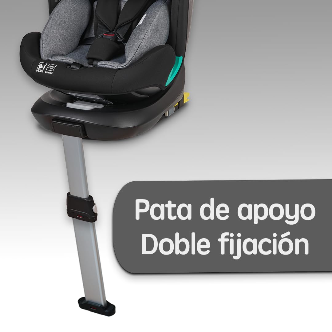 Toral Silla Coche Bebe Grupo 0 1 2 3 ISOFIX para niños de 40-150 cm (0 Meses-12 Años aprox.), base Giratoria 360, Normativa R129, Silla Bebe Coche con pata de apoyo, Color Negro, Modelo Imola+