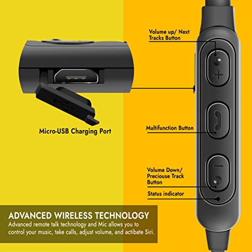 Image of NOYMI Best Bluetooth Neckband | Wireless Headphones with Mic for Android | iOS Mobile | PC | Sweat Resistant | Noise Cancellation | Voice Assistance