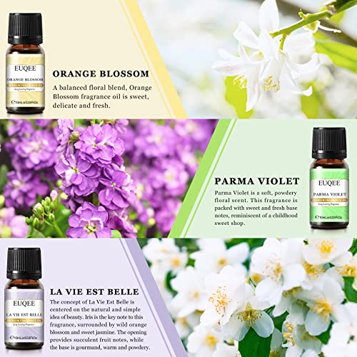 Euqee Premium Grade Floral Fragrance Oils Set 6Pcs Fragrance Essential Oils Gift Set For Diffuser, Aromatherapy, Cleaning - Honeysuckle, Lilac, Parma Violet, Japanese Magnolia, Orange Blossom (10Ml) #TOP2