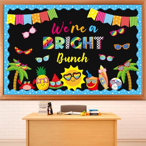 Image of gisgfim Sun Sunglasses Bulletin Board Decorations Summer Hawaiian Paper Cutouts Tropical We're A Bright Bunch Classroom Bulletin for Back to School Teacher Student Door Wall Chalkboard Decor Supplies
