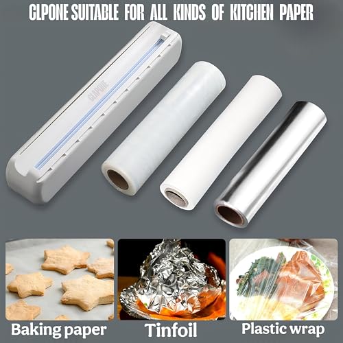 Image of CLAPONE Plastic Wrap Dispenser with Cutter & Aluminum Foil Organizer - Refillable Cling Film and Food Wrap Dispenser with Sharp Sliding Cutter Kitchen Utensil Plastic Wrap and Aluminum Foil Dispenser