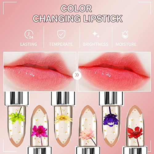 3 Packs Flower Jelly Lippenstift Set Magic Temperature Farbwechsel Lippenbalsam Langanhaltende Feuchtigkeitscreme Aloe Vera Flower Jelly Lippenstift Makeup Set (3PCS Set A)