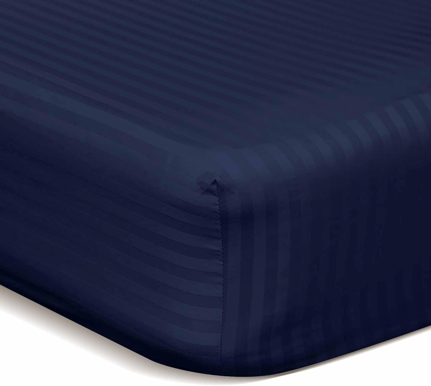 Bedding Zone Luxurious Fitted Sheets - 100% Microfiber Sateen 1cm Stripe (160x200+30cm) (navy, Queen), FTST1L500