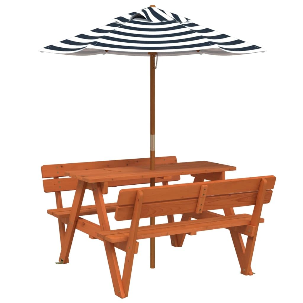 Picknicktisch mit Sonnenschirm Massivholz Tanne 4 Sitzplätze