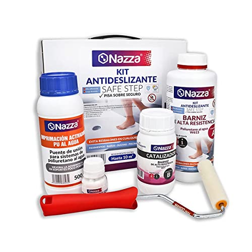 Barniz Antideslizante para Suelos - Evita resbalones en duchas, Piscinas, Suelos Exteriores, rampas, escaleras - Kit Nazza Safe Step