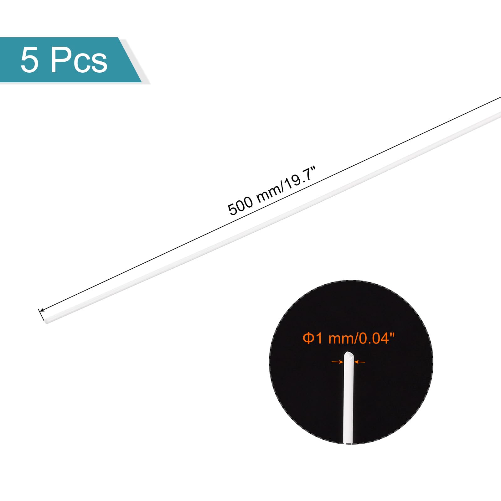 QUARKZMAN 5Pz Astine in Plastica Abs, Diametro 1mm Lunghezza 500mm Asta Bianca Solida per Materiale Modello Fai da Te, Realizzazione Modelli Architettonici, Tavolo da Sabbia Fai da Te