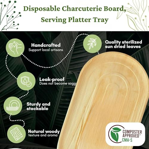 Dtocs Disposable Charcuterie Boards (10) - Oval 22 Inchx12 Inch Palm Leaf Platters | Bamboo Disposable Serving Trays Look Sturdy thumb #2