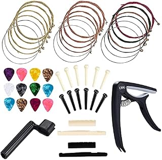 Anvin Acoustic Guitar Accessories Kit Guitar Strings Replacement Changing Tool Including Guitar Acoustic Strings, Picks, Capo, String Winder, Bridge Pins, Picks for Guitar Players Beginners (48 Pcs)