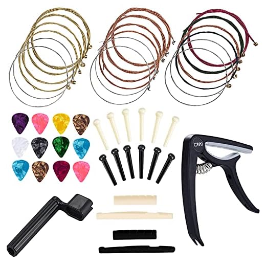 Anvin Acoustic Guitar Accessories Kit - Strings, Picks, Capo, Winder, Bridge Pins (48pcs)