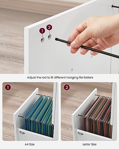 Image of VASAGLE CUSTOS Collection - 2-Drawer File Cabinet, Locking Filing Cabinet for Home Office, Small Rolling Printer Stand, A4, Letter-Size Hanging Files, Assembly Required, White ULCD027WE02