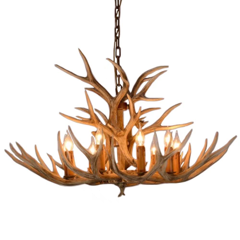 SYAXVOM Antler Light American Country Living Room Restaurant Bar Retro Lamp Mediterranean Personality Creative Chandelier (9 Head)