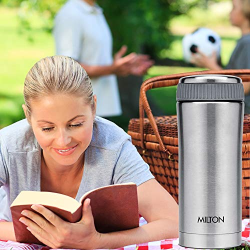 Image of Milton Thermosteel Duo Deluxe-1000 Bottle Style Vacuum Flask, 1 Litre, Silver + Milton Thermosteel Optima 420 Stainless Steel Flask, 420ml, Steel