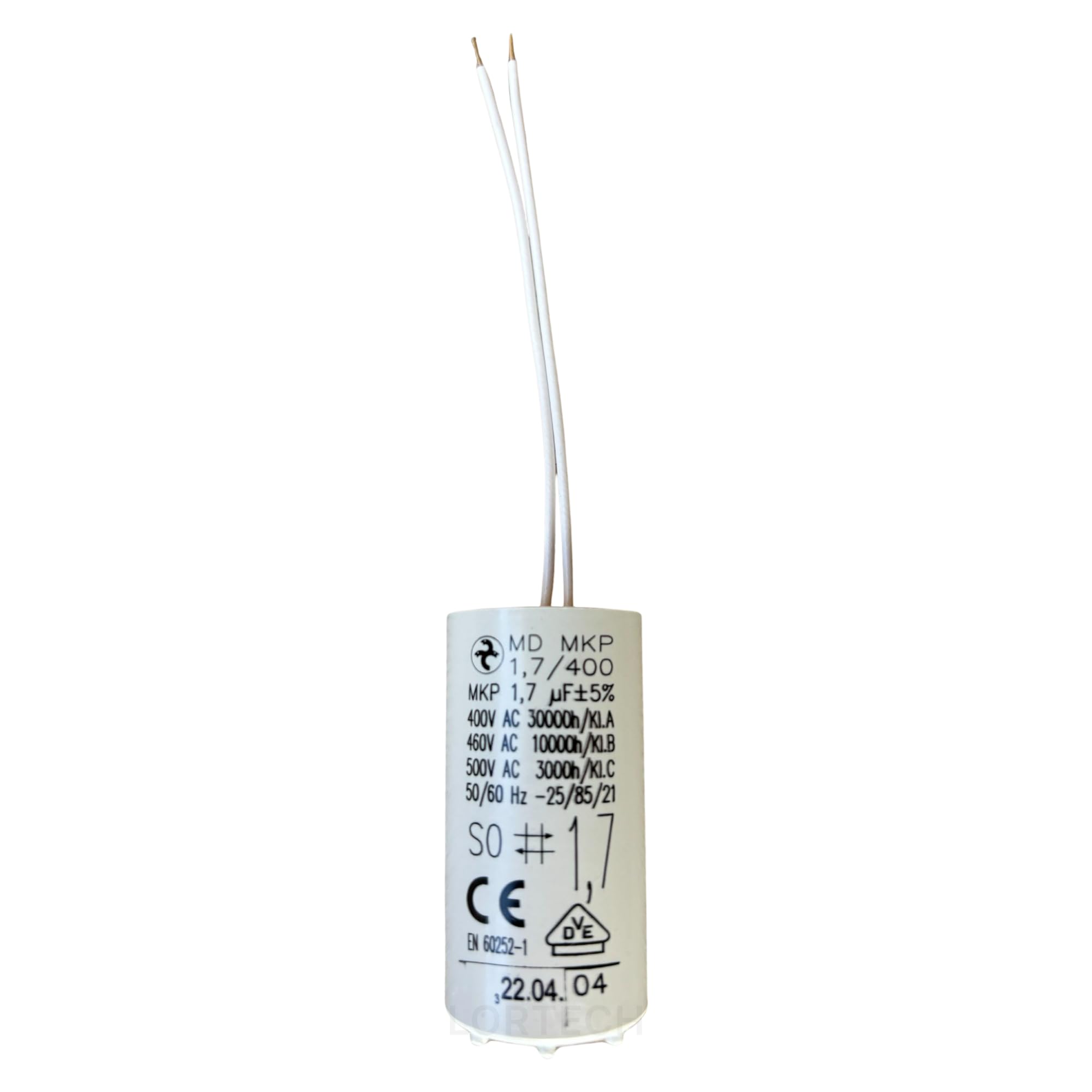 Capacitor 1.7µF (1.7MF), Wires, Diameter 25 mm x 48 mm, Starting