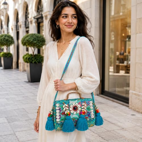 Image of MOMISY Handicraft Handmade Cotton Ethnic Rajasthani Embroidered Banjara Bags for Women Sling Clutch with Handle Purses for Ladies Girls