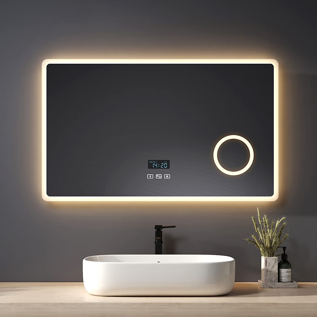 Miroir De Salle De Bain LED Intelligent Avec Bluetooth Et Horloge - Marque Alasta - Modèle F03 - Fixation Murale