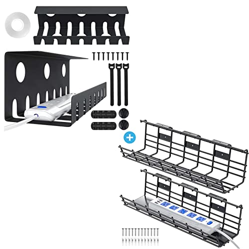 2 Pack Bandeja Metálica para Cables + 2 Pack Bandeja Metálica para Gestión de Cables Bajo Escritorio