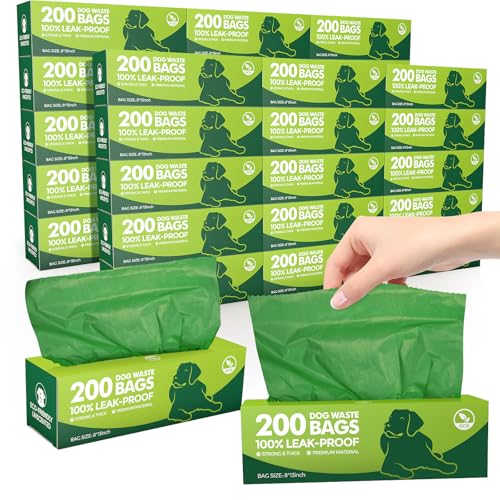 Harloon 6000 Counts Dog Poop Waste Bags 30 Rolls 12 x 8 Inches Extra Thick Strong Leak PET Proof Bags Disposable Bulk Universal Doggy Roll Waste Box for Puppy Outdoor Walking Travel(Deep Green)