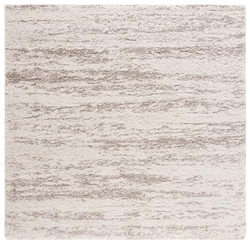 SAFAVIEH Hudson Shag Collection Area Rug - 3' Square, Ivory/Beige, Geometric Design, Plush 1.9 Inch Thick Ideal for High Traffic Areas in Living Room, Bedroom, Dining (SGH206B)