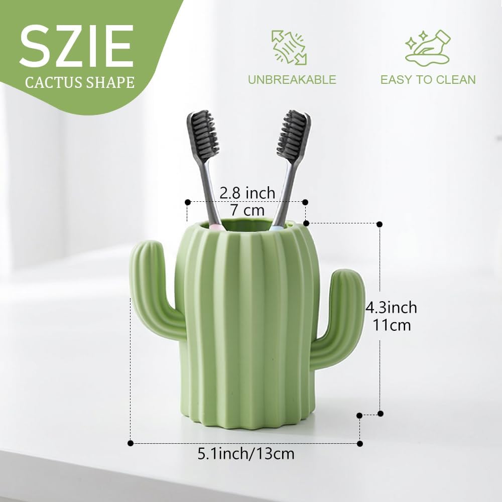 Silicone Kids Cactus Cute and Funny Toothbrush Holder for Bathroom Decor Countertop Organizer, Unbreakable (1, Green)