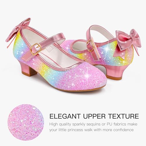 Image of Dufannie Girls Dress Shoes Low Heel Princess Flats Mary Jane Flower Wedding Party Glitter Shoes for Kids Toddler