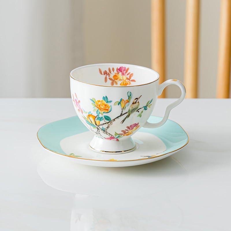 Set di tazze e piattini da caffè e tè in ceramica set di tazze e piattini da caffè in ceramica con fiori di passero piatto per tazza da latte e succo regalo di compleanno per ufficio e casa
