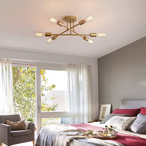 image for MEIXISUE Gold Modern Sputnik Chandelier Ceiling Light Fixtures,6-Light