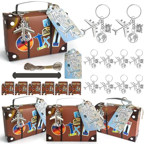 10 mini boîtes à dragées, porte-clés avion de la terre, carte de voyage, boîte de bonbons...