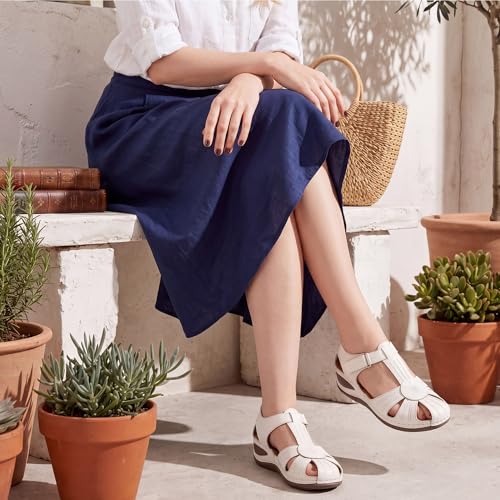 Image of DUOYANGJIASHA Women's Closed Toe Sandals: Comfortable Cushioned Casual Wedge Fisherman Sandals Adjustable Ankle Strap Non Slip Lightweight Dressy Summer Shoes for Walking