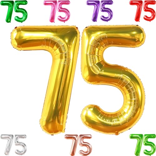 KatchOn, Giant Gold 75 Balloon Numbers - 40 Inch | Gold 75th Birthday Balloons, 75th Birthday Decorations | 75th Anniversary Decorations | 75 Balloons for 75 Birthday Party Decorations