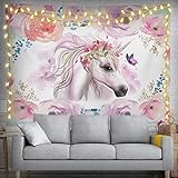 Tapiz de unicornio de dibujos animados de 80 x 60 pulgadas, tapiz de unicornio para niñas, decoración de fiesta, decoración del hogar para dormitorio, sala de estar, dormitorio (200 x 150 cm)