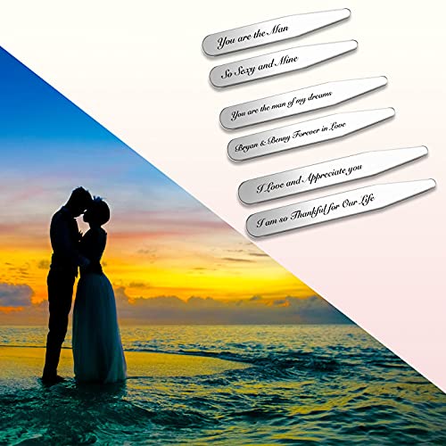 BOPREINA 6pcs Personalized Custom Metal Collar Stays for Men Stainless Steel Dress Shirt Collar Stays for Men, 3 Sizes