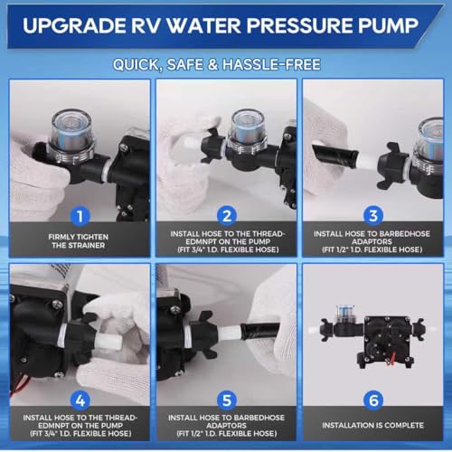 Image of [Upgraded Version] 12V DC RV Fresh Water Pump, 6.0GPM 75PSI, Five Chamber Self-Priming Diaphragm Pump with Heavy Duty Pressure Switch & Strainer for RV, Marine, Yacht, Caravan, Camper
