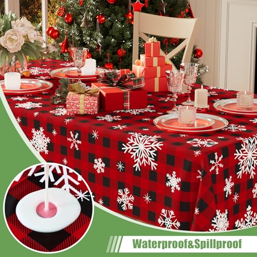 Image of Smiry Plastic Table Cloth Disposable 5 Pack, 54 x 108 Inch Rectangle Waterproof Tablecloth, Printed Gold Table Runner Style for Birthday Weeding, Party Decorations, Sturdy, Red and Black