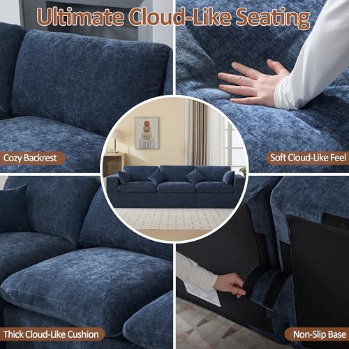 Image of 115''Cloud Boneless Sectional Couch, Modular Sectional Sofa Deep Seat, Oversized Upholstered Convertible Comfy 3 Seater Chenille Memory Foam Sofa Couches for Living Room, Navy