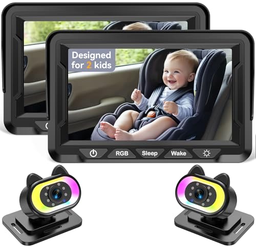 Image of Wkzay Baby Car Camera 2-Pack – HD 1080P, 150° Wide Angle, Night Vision, Adjustable LED Light, Easy Installation, Infant Safety, Rear Seat Monitoring for Car Travel