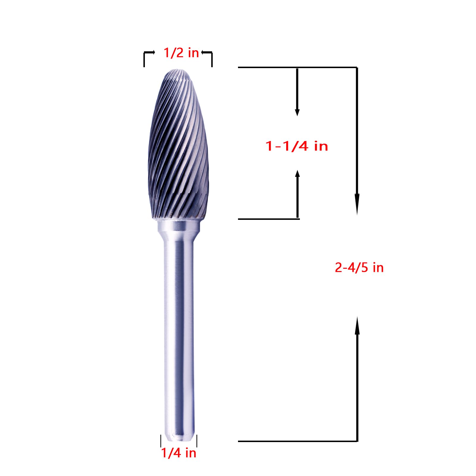Tungsten Carbide Burr Bit 1/4" Shank Flame Sharp End Single Flute Carbide Rotary File Bits for Metal Working, Deburring, Grinding, Polishing, Carving and Engraving — Amazon image 2