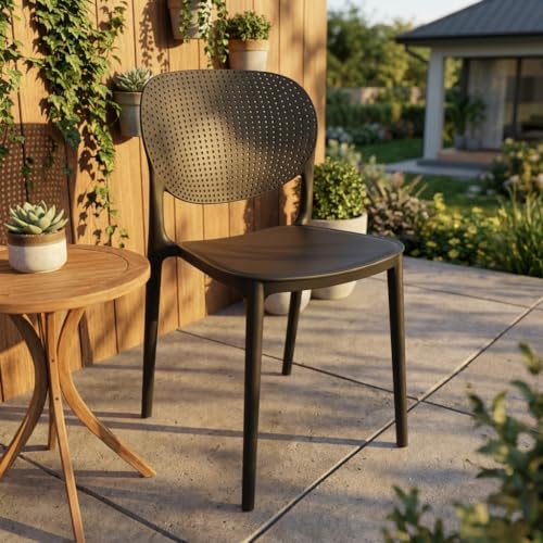 Image of INNOWIN Casper Stackable Arm Chair | Accent Chair for Living Room Home, Bedroom, Cafe and Hotels | 3- Year Warranty | Plastic | Black