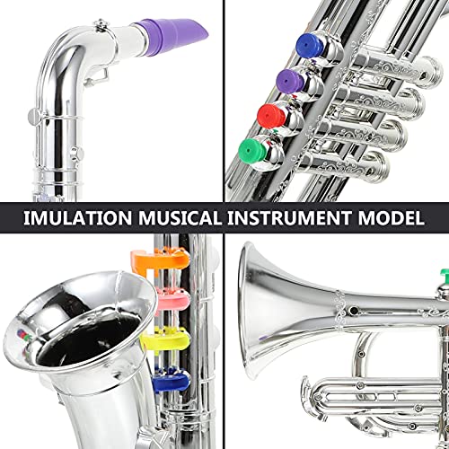 NUOBESTY Muzikale Windinstrumenten Voor Kinderen 2 Stks Metallic Silver Saxofoon en Trompet Hoorn Speelgoed Prestaties… - Image 4