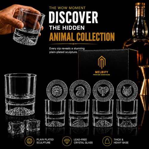 Image of Melbify Plain Animal Combo Whiskey Glasses | Set of 4 | 300 ML|Old Fashioned Glass|Thick Bottom Rocks Glasses| 2 Times Heavier| Perfect for Serving Whiskey,Rum,Scotch,Vodka,Gin & Tequila