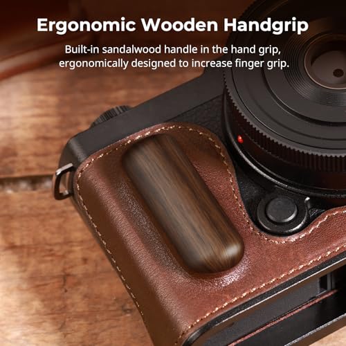 SMALLRIG Half Leather Case, Vintage Style Leather Camera Case, Aluminum Alloy Frame, Wooden Grip - Image 3