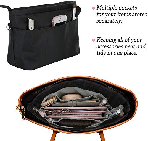 Hyfanstr Purse Organizer Insert With Zipped Top For Tote Bag, Handbag Shaper With 13 Pockets, Black S #TOP2