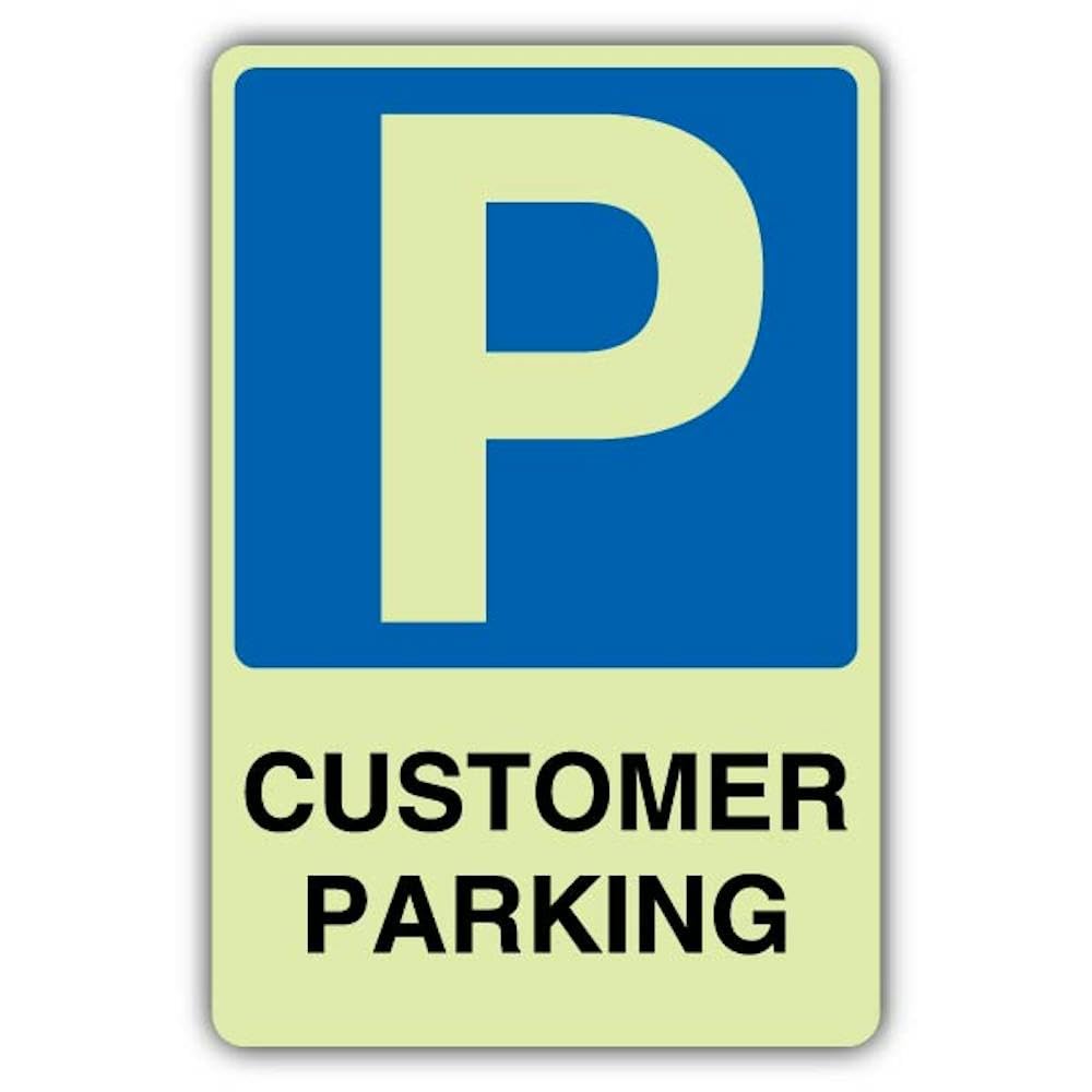 V Safety - Señal de aparcamiento para clientes que brilla en la oscuridad, color azul obligatorio, 600 x 900 mm, hecha de vinilo autoadhesivo de doble brillo, señalización de seguridad obligatoria