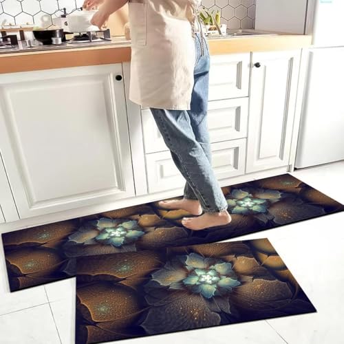 Image of Glaceon Farmhouse Kitchen Mats for Floor 2 Piece Set Kitchen Rugs and Mats Non Skid Comfort Kitchen Standing Mat for Bedroom Laundry Room (ASM10)