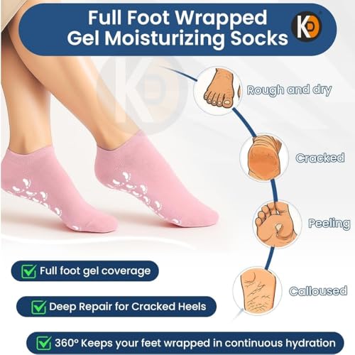 Image of K D Socks for Women, Crack Heel Repair Socks, Spa Gel Socks for Women, Silicon Socks, Silicone Socks for Men, Foot Hydration Socks Vitamin E-Multicolour (Women Gel Gloves)