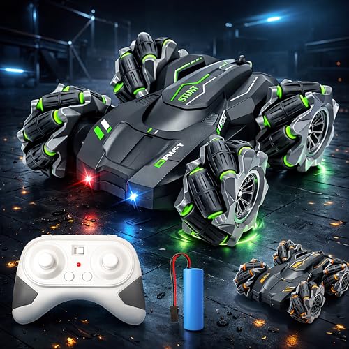 Image of VGRASSP 2.4GHz 4WD Remote Control Drift Stunt Car Toy for Kids with Lights and Music - Double Sided 360 Rotating Dancing and Crawling RC Car with Rechargeable Battery - Color As Per Stock